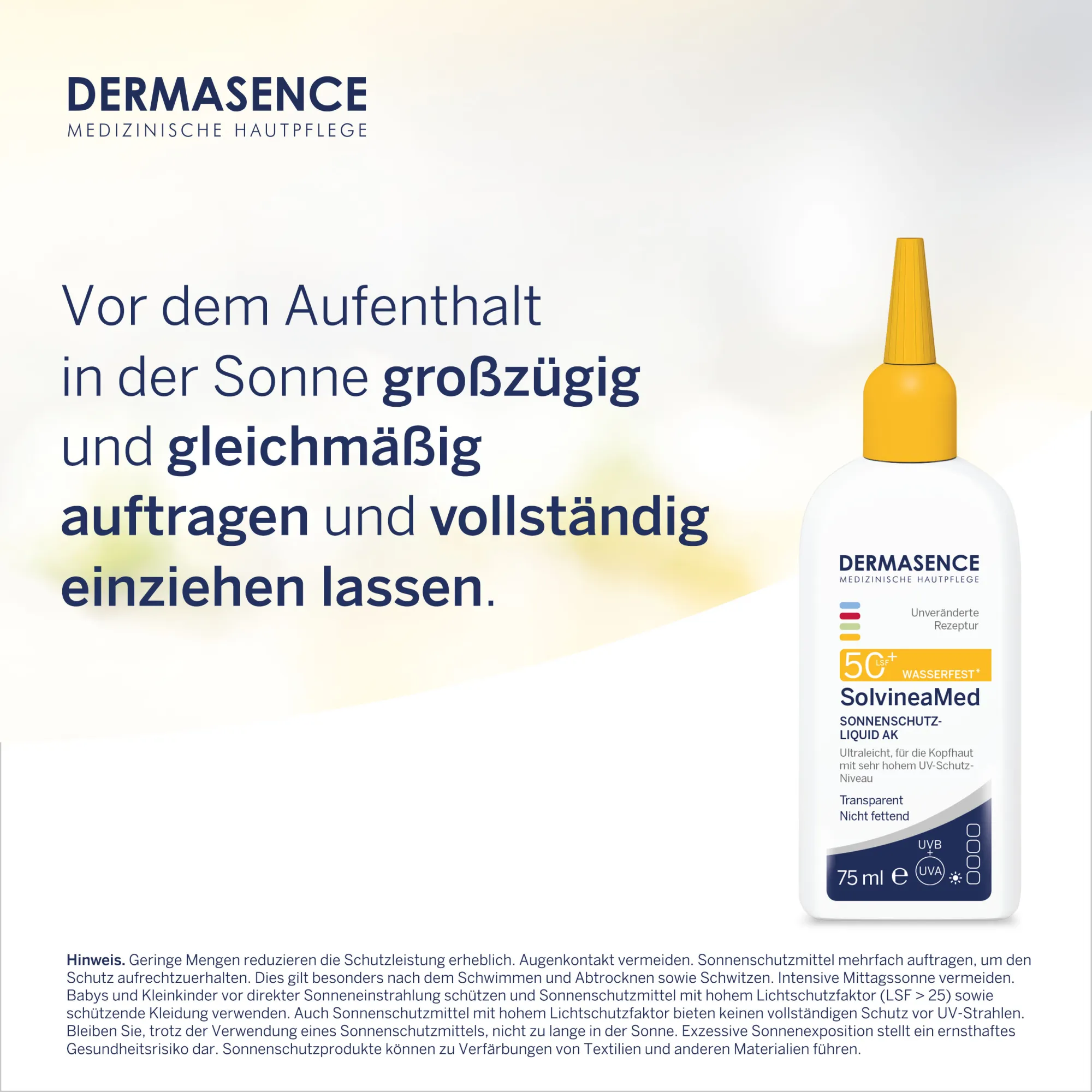 DERMASENCE SolvineaMed Sonnenschutz-Liquid AK LSF 50+ (75 ml)