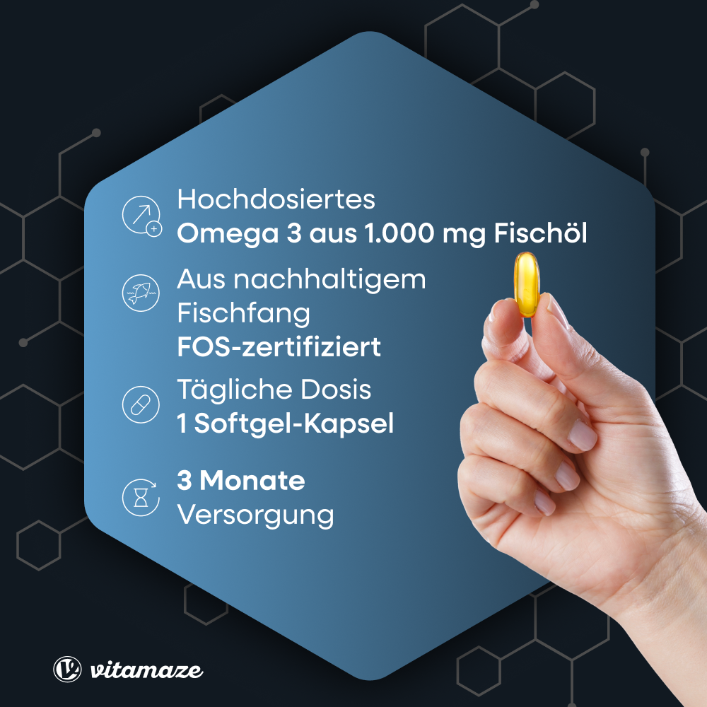 Omega 3 1.000 mg Fischöl hochdosiert (90 St)