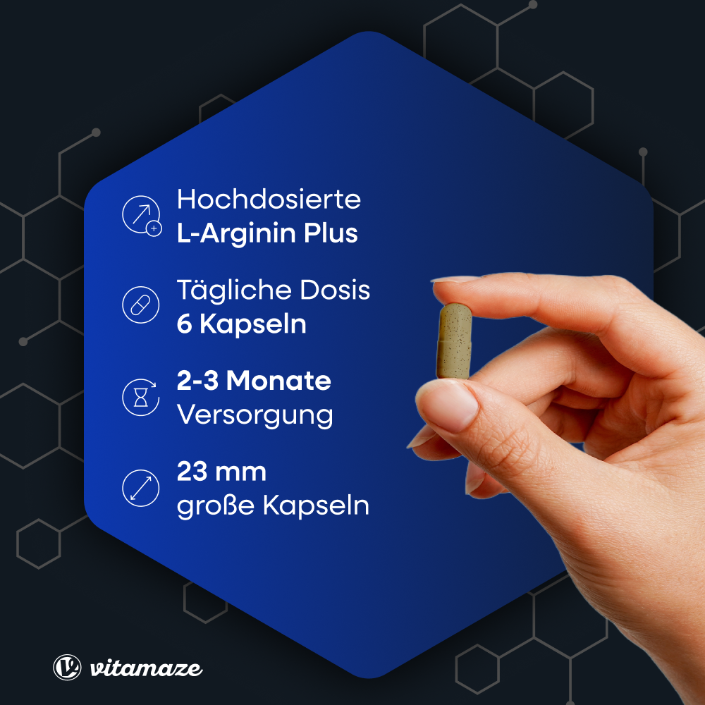 L-Arginin 750 Hochdosiert + Piperin + Vitamine + Selen (360 St)