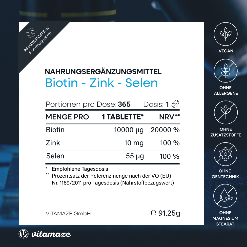 Biotin 10.000 µg hochdosiert + Zink + Selen (365 St)