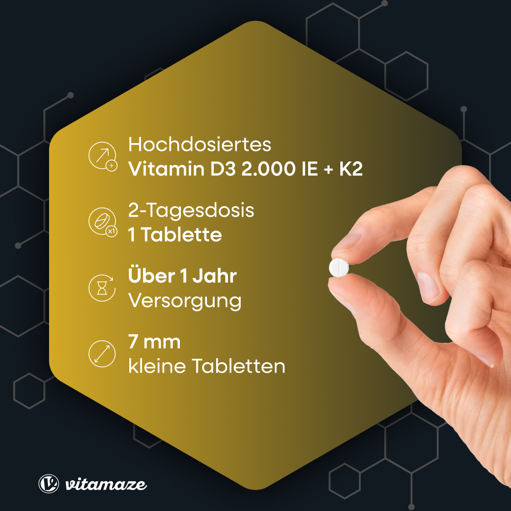 Vitamin D3 2.000 IE + K2 100 µg hochdosiert (240 St)