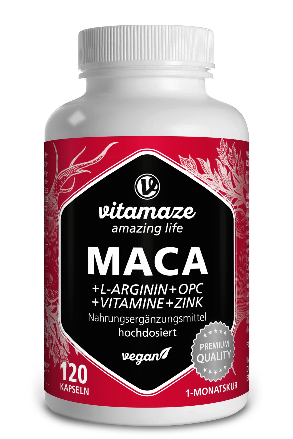 Maca 5000 extra hochdosiert + L-Arginin + OPC + Vitamine + Zink (120 St)