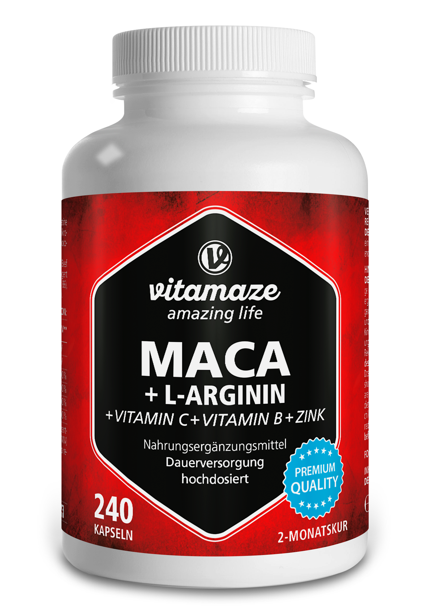 Maca 4000 hochdosiert + L-Arginin + Vitamine + Zink (240 St)
