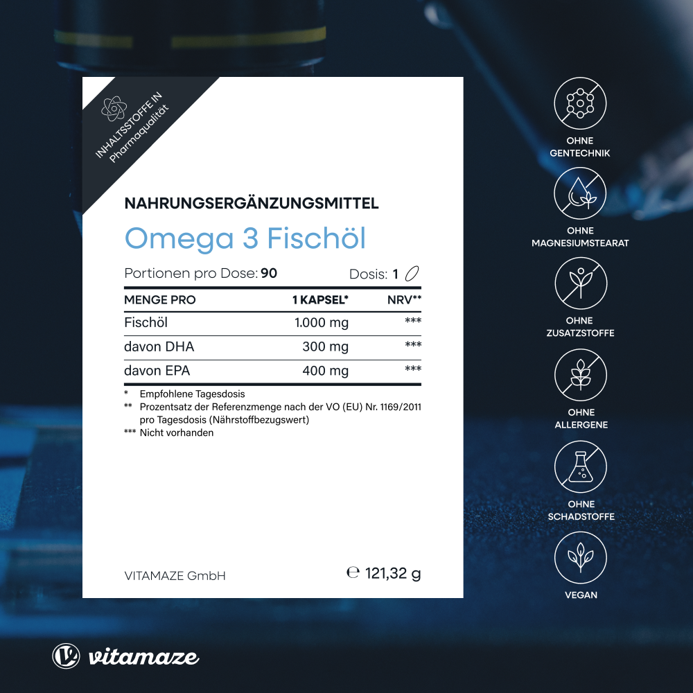 Omega 3 1.000 mg Fischöl hochdosiert (90 St)