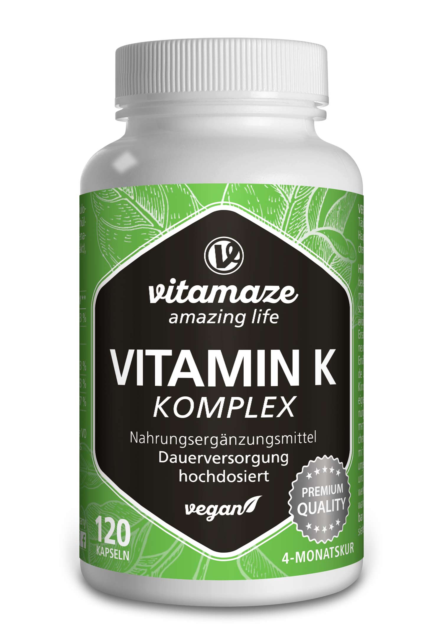 Vitamin K Komplex hochdosiert K1 + K2 Menaquinon MK-4 MK-7 (120 St)